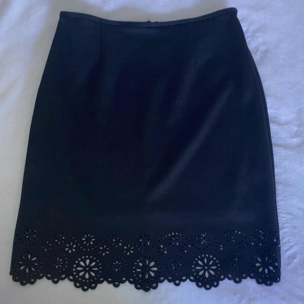 Calvin Klein Black Pencil Skirt with Laser-Cut Floral Hem